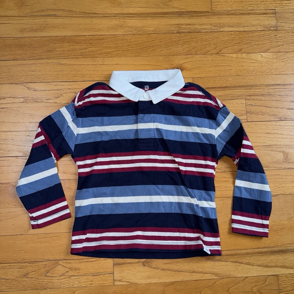 Gap Baby Toddler Boys 5 Striped Rugby Polo Shirt Blue White Maroon Prep Academia